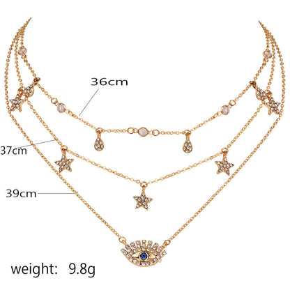 Eye Pendant, Crystal Star, Multi Layer Necklaces
