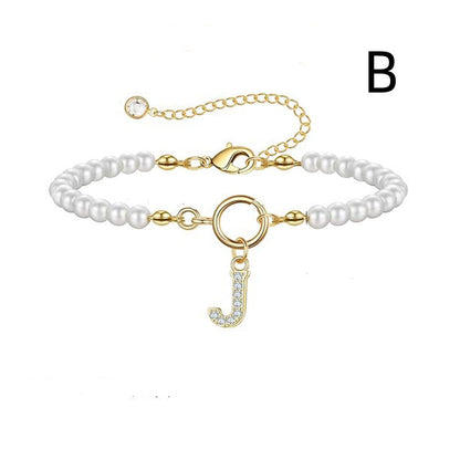 A-Z Letter Pendant Pearl Bracelet