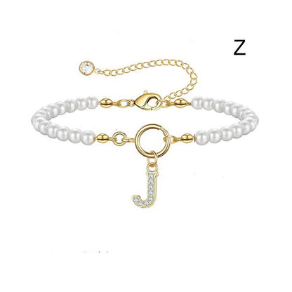 A-Z Letter Pendant Pearl Bracelet