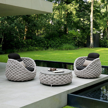 Marbella Textilene Rope Woven Outdoor Sofa Set with Water-Proof Covers, Grey