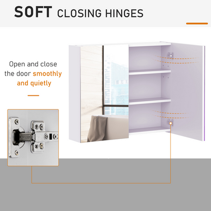 HOMCOM Wall Mounted Bathroom Mirror Storage Cabinet w/ Door Adjustable Shelf