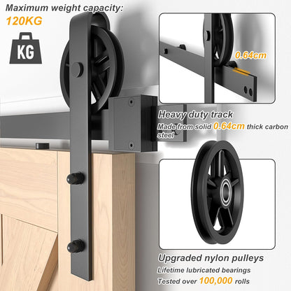6FT Sliding Barn Door Kit Heavy Duty Single Wood Door Track Black SANKEYTEW