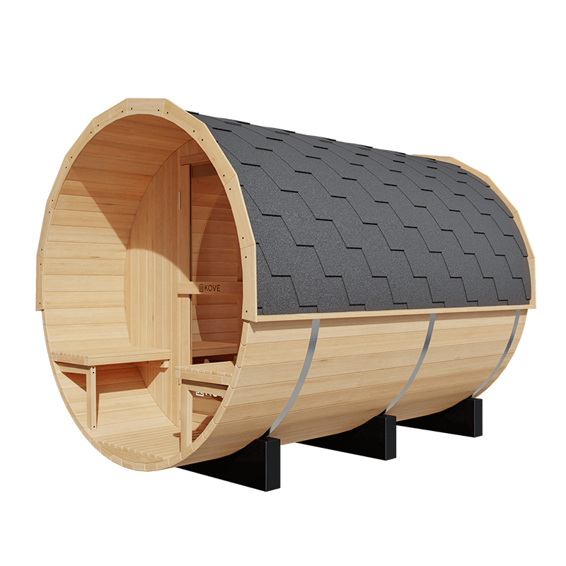 KOVE Outdoor Barrel Sauna – 5–6 Person Garden Sauna with 6kW Electric Heater