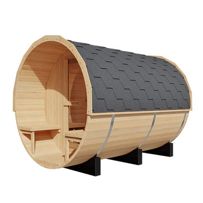 KOVE Outdoor Barrel Sauna – 5–6 Person Garden Sauna with 6kW Electric Heater