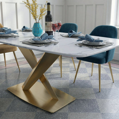 LUCI Dining Table, Marble And Gold Metal