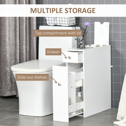 HOMCOM Slim Floor Cabinet Narrow Wooden Storage with Drawers Bathroom White