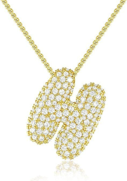 A-Z Zircon Balloon English Letter Necklace, Gold & Silver