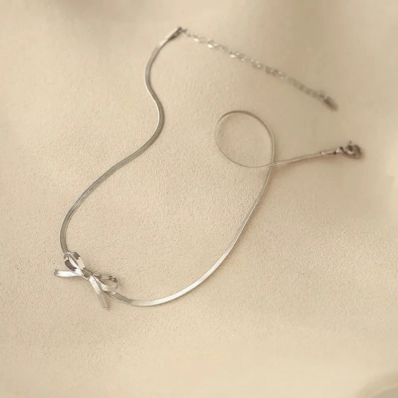 Bowknot Snake Chain Necklace, Bracelet, Earring Set