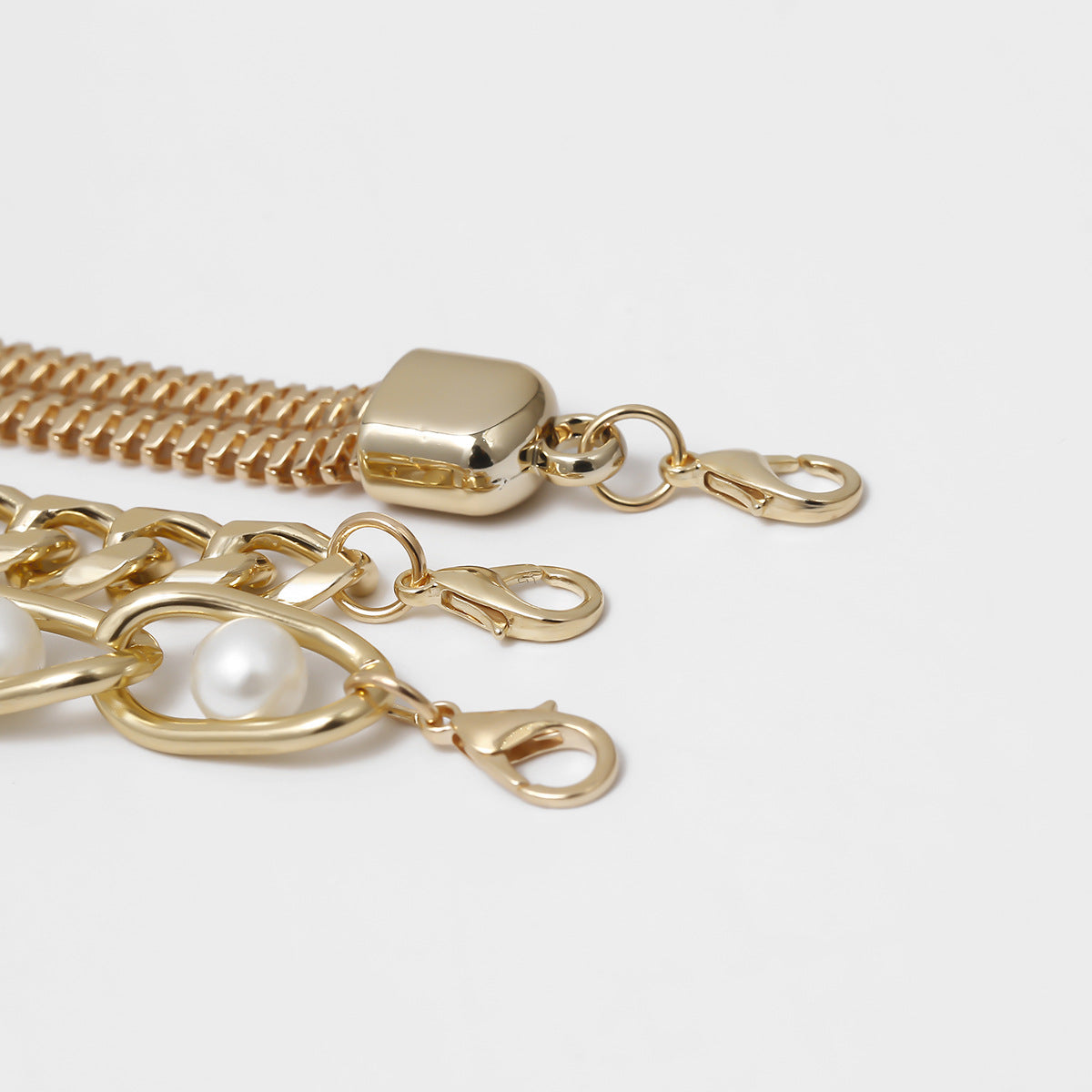 Inlaid Pearl Bracelet Chain, 3pc Set