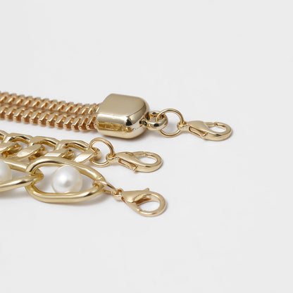 Inlaid Pearl Bracelet Chain, 3pc Set