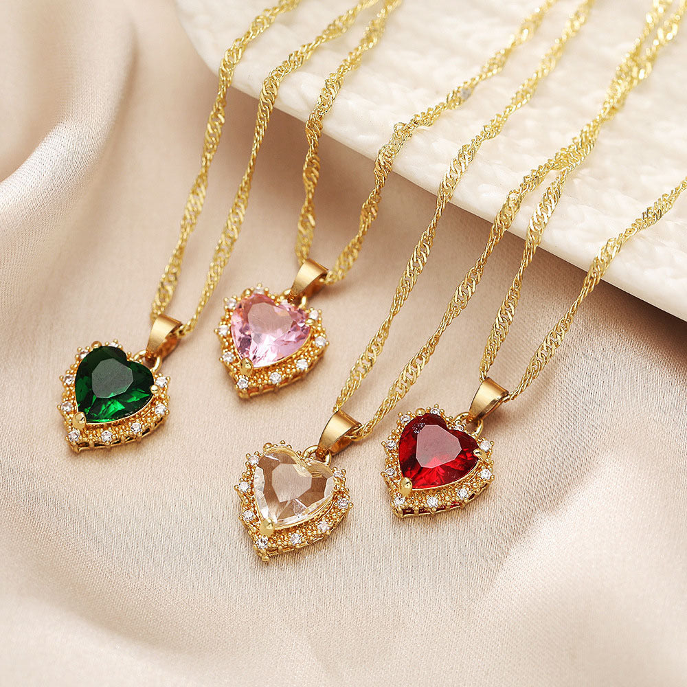 Gold Clavicle Chain Necklace Rhinestone Heart