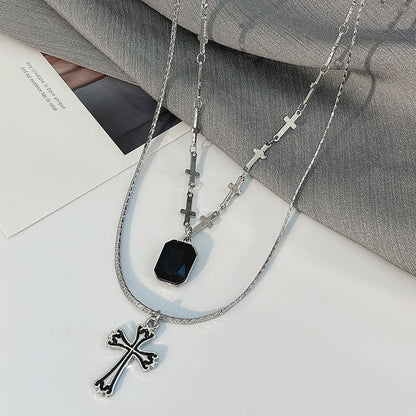Dark Sweetheart Baroque Cross Pendant Layer Necklace