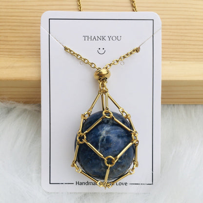 Handmade Natural Crystal Mesh Bamboo Necklace