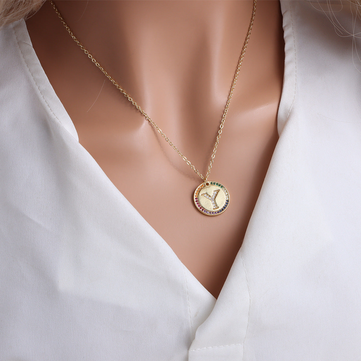 A-Z Round Necklace with Colourful Crystals