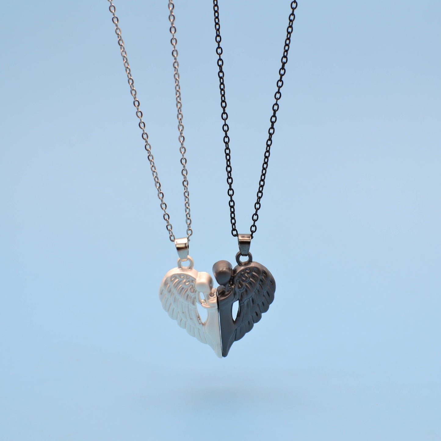 Couple Magnet Angel Hug Necklace Set