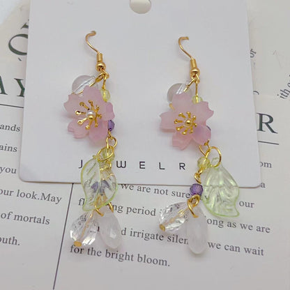 Long Cherry Blossom Leaves Resin Flowers Earrings