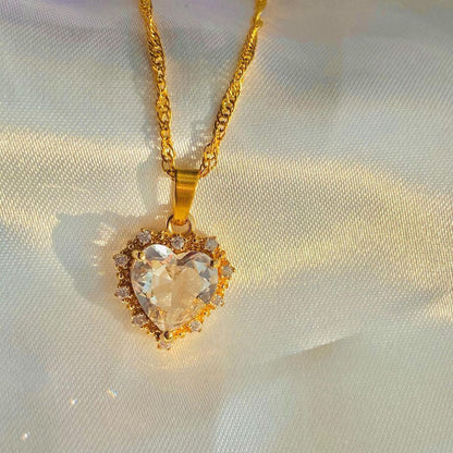 Gold Clavicle Chain Necklace Rhinestone Heart