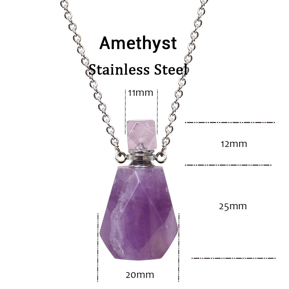 Perfume Bottle Crystal Pendant Necklace, Silver Chain