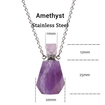 Perfume Bottle Crystal Pendant Necklace, Silver Chain