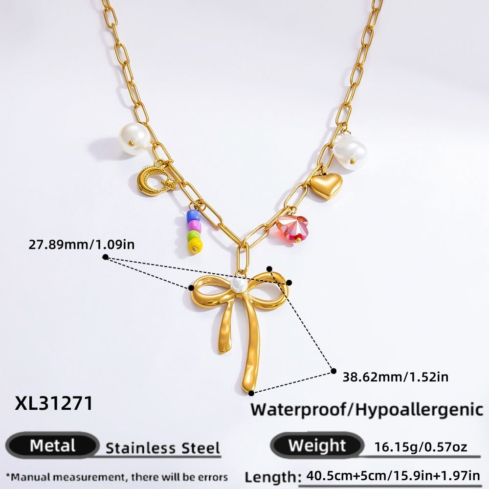 Stainless Steel Pearl Necklace with Pendants