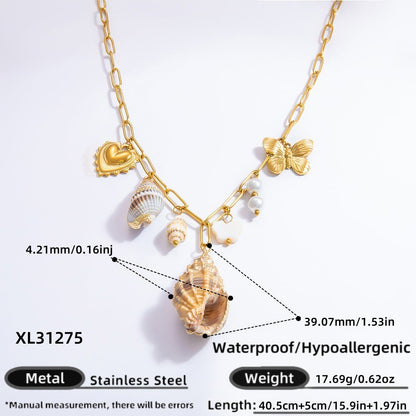 Stainless Steel Pearl Necklace with Pendants