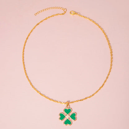 Green Enamel Four-Leaf Clover Necklace