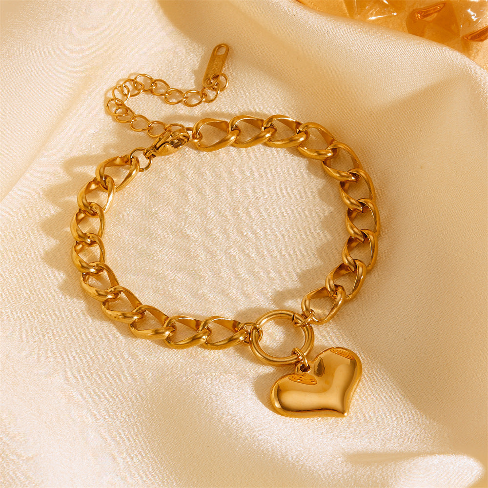 Chunky Round Chain Heart Bracelet