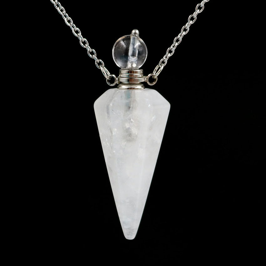 Crystal Stone Cone Perfume Bottle Necklace
