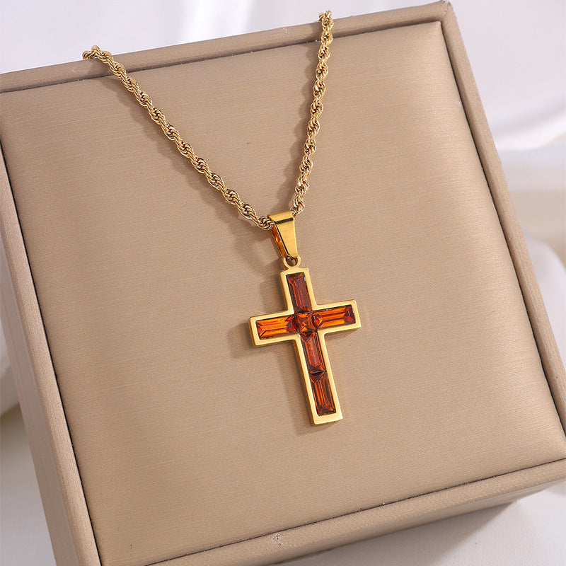 Multi-Colored Cross Pendant Necklace