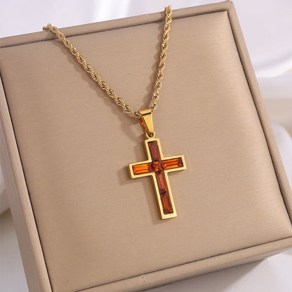 Multi-Colored Cross Pendant Necklace