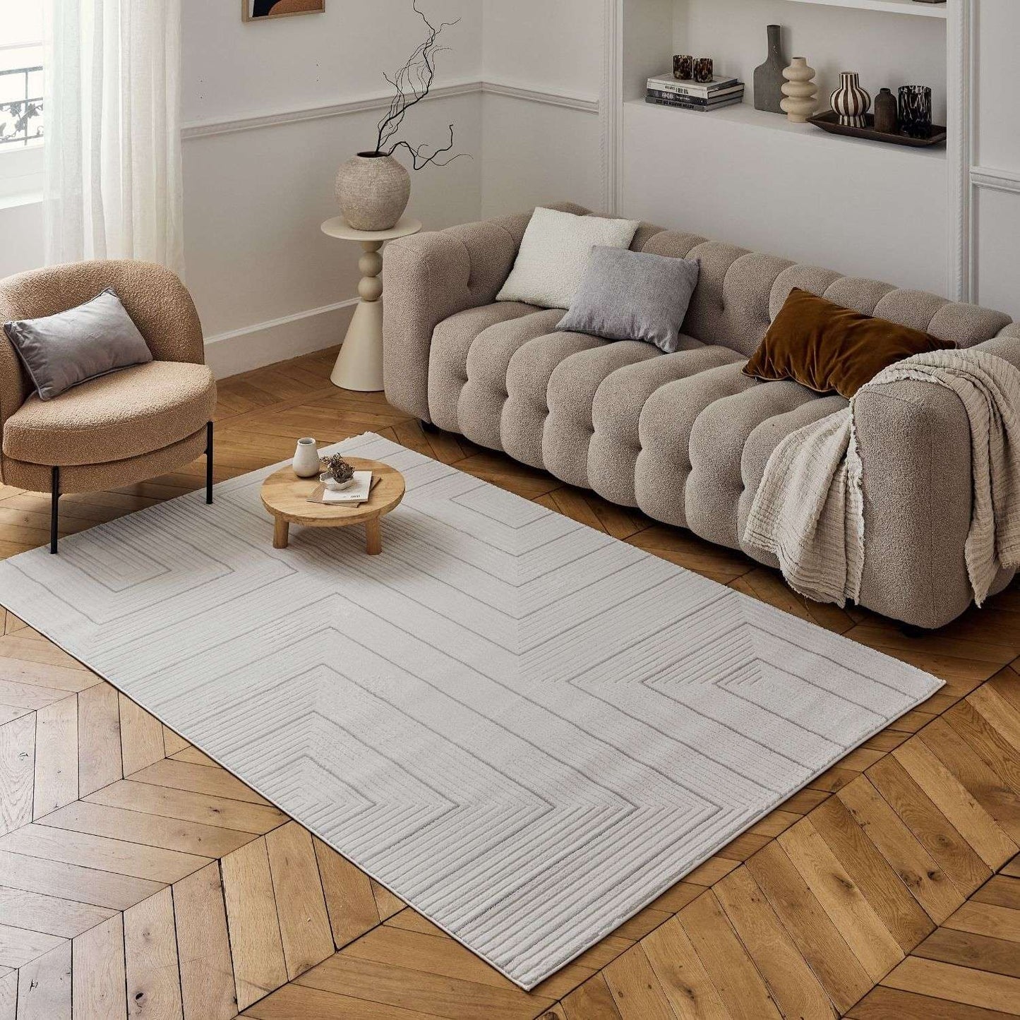Carmel Cream-Grey Geometric Rug | 6040