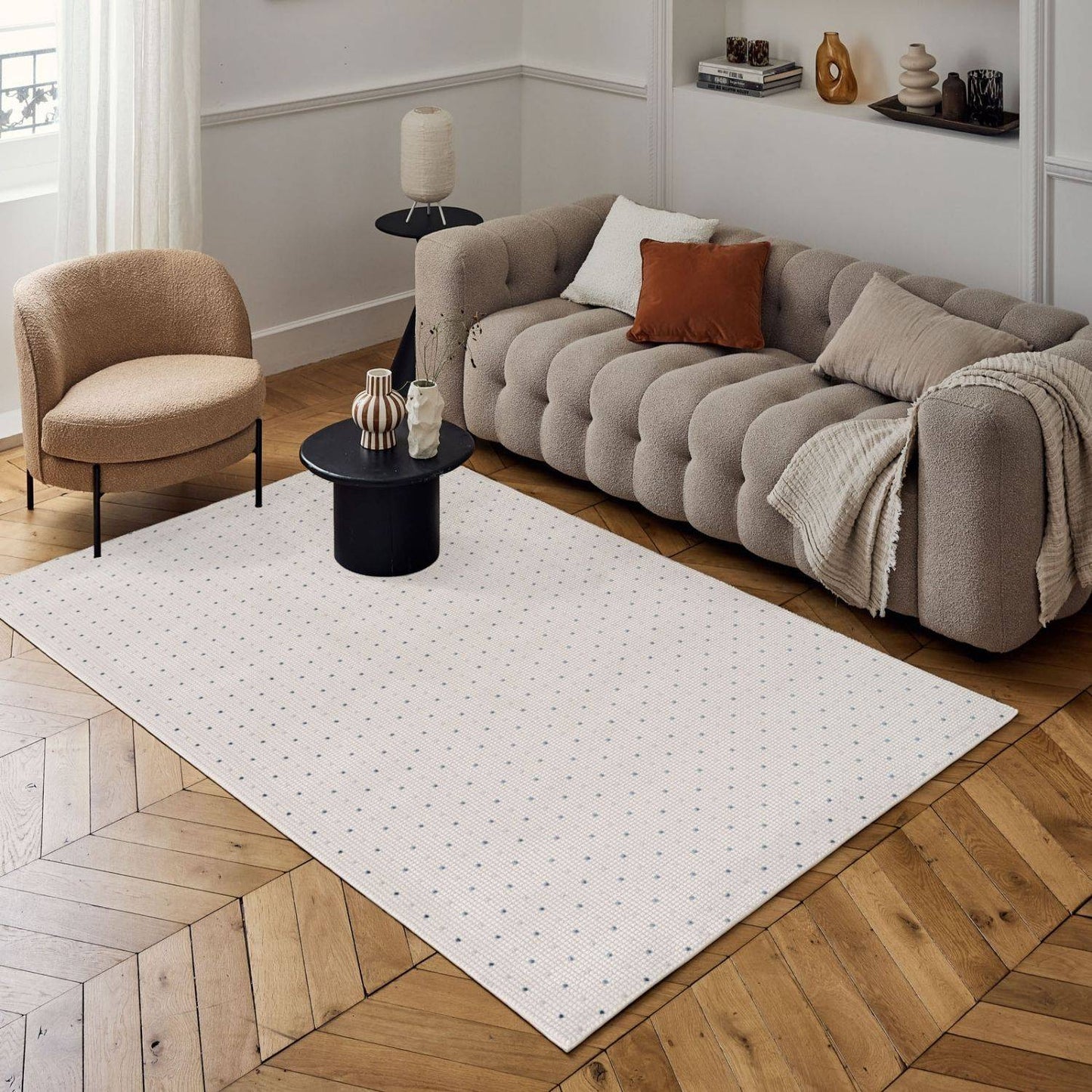 Carmel Cream-Blue Dots Rug | 6080