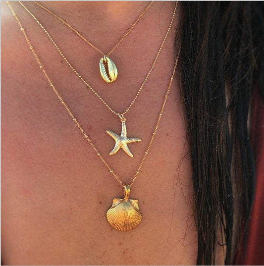 Multi-Layer Starfish Scallop Shell Necklace