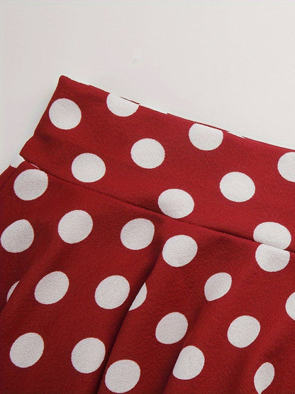 Kpop Polka Dot Print Skater Skirts, Casual Ruffle A Line Versatile Mini Skirts, Women's Clothing