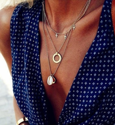 Eye Pendant, Crystal Star, Multi Layer Necklaces