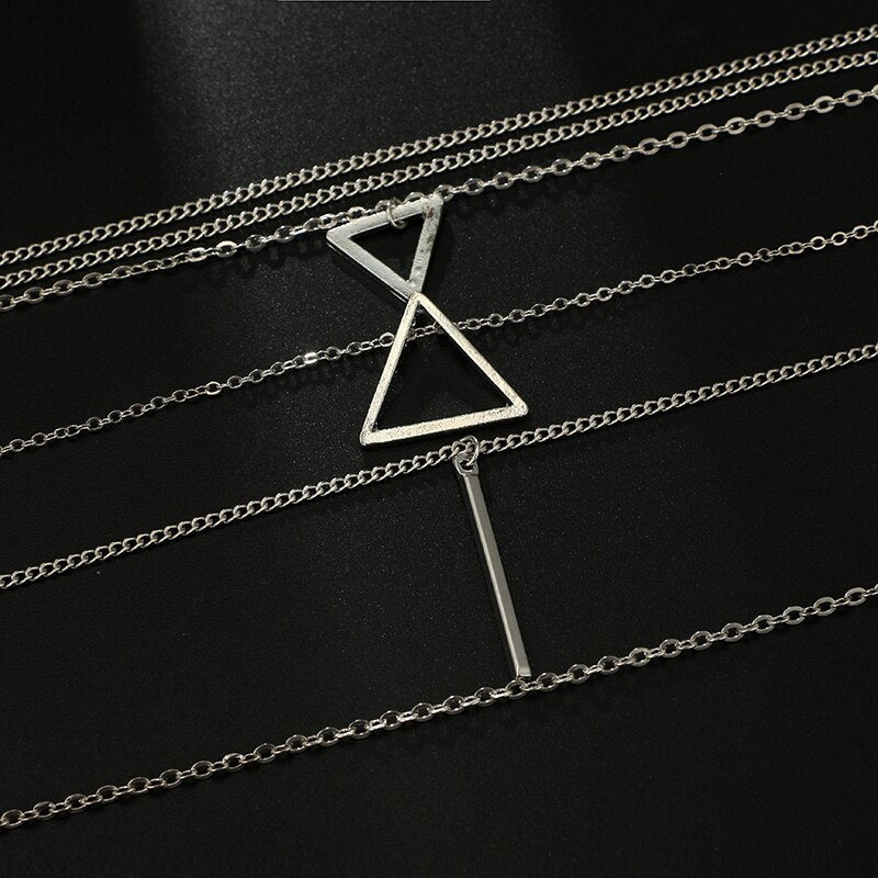 Triangle Bar Pendant Multilayer Necklace