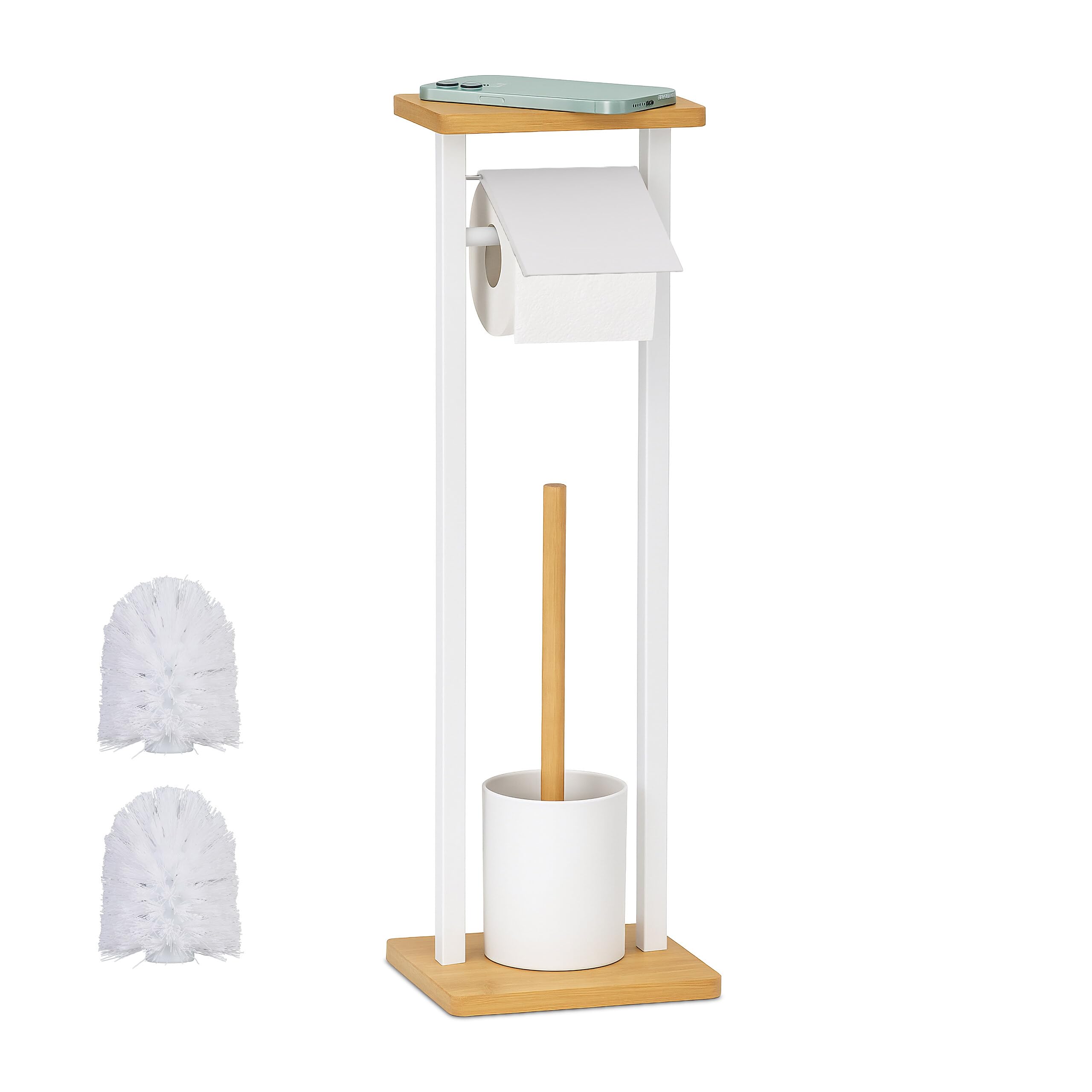 Relaxdays toilet set, shelf, freestanding, HWD: 73.5x20x20 cm, 2 repla ...
