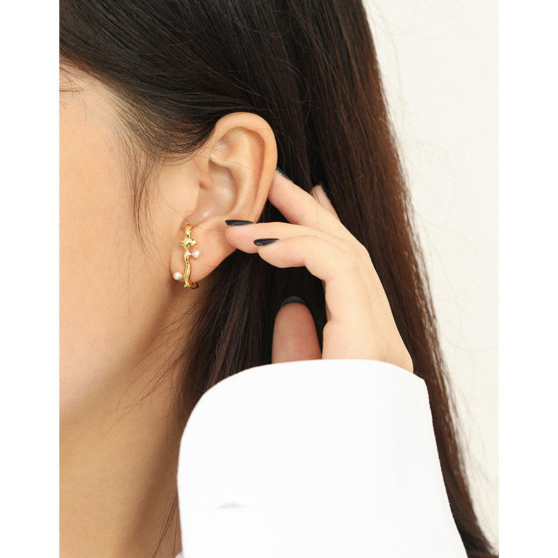Elegant Irregular Branch Shell Pearls Stud Earrings - Gold-Plated Silver Pearl Earrings for women - Perfect Pearl Earrings with Gift Wrapping Included