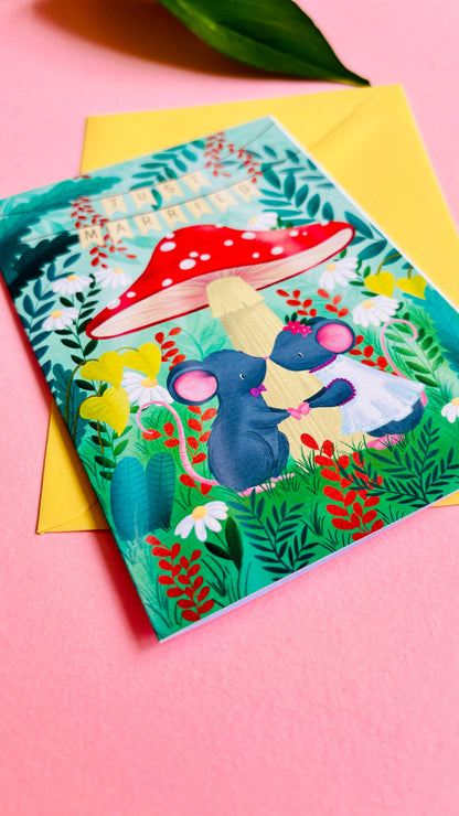 Cute Forest Wedding Card- Whimsical Just Married Greetings Card