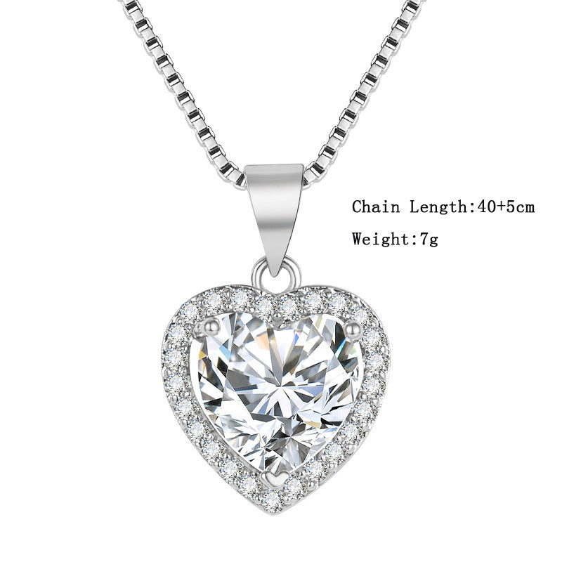New White Zircon Heart Pendant Necklace