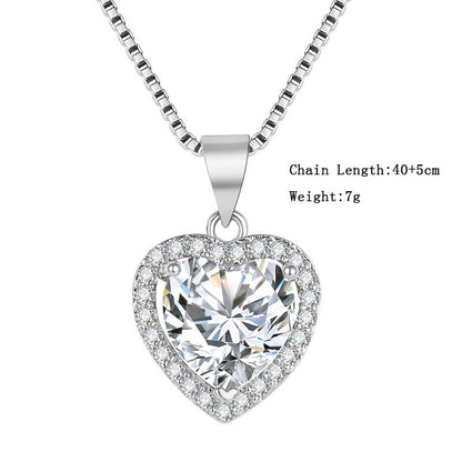 New White Zircon Heart Pendant Necklace