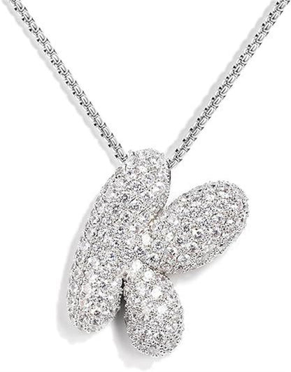A-Z Zircon Balloon English Letter Necklace, Gold & Silver
