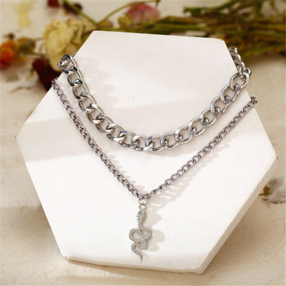 Chunky Chain Double Snake Pendant Necklace