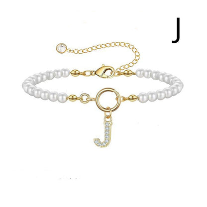 A-Z Letter Pendant Pearl Bracelet