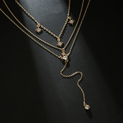Moon and Star Multilayer Necklace Set