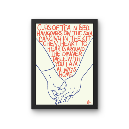 Cups of Tea | Orange and Blue Cute Romantic Hand Drawn Typographic Art Print