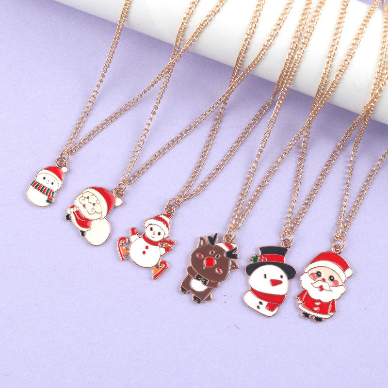Cute Santa Claus, Snowman, and Elk Pendant Necklace