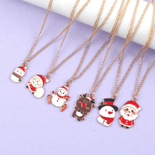 Cute Santa Claus, Snowman, and Elk Pendant Necklace