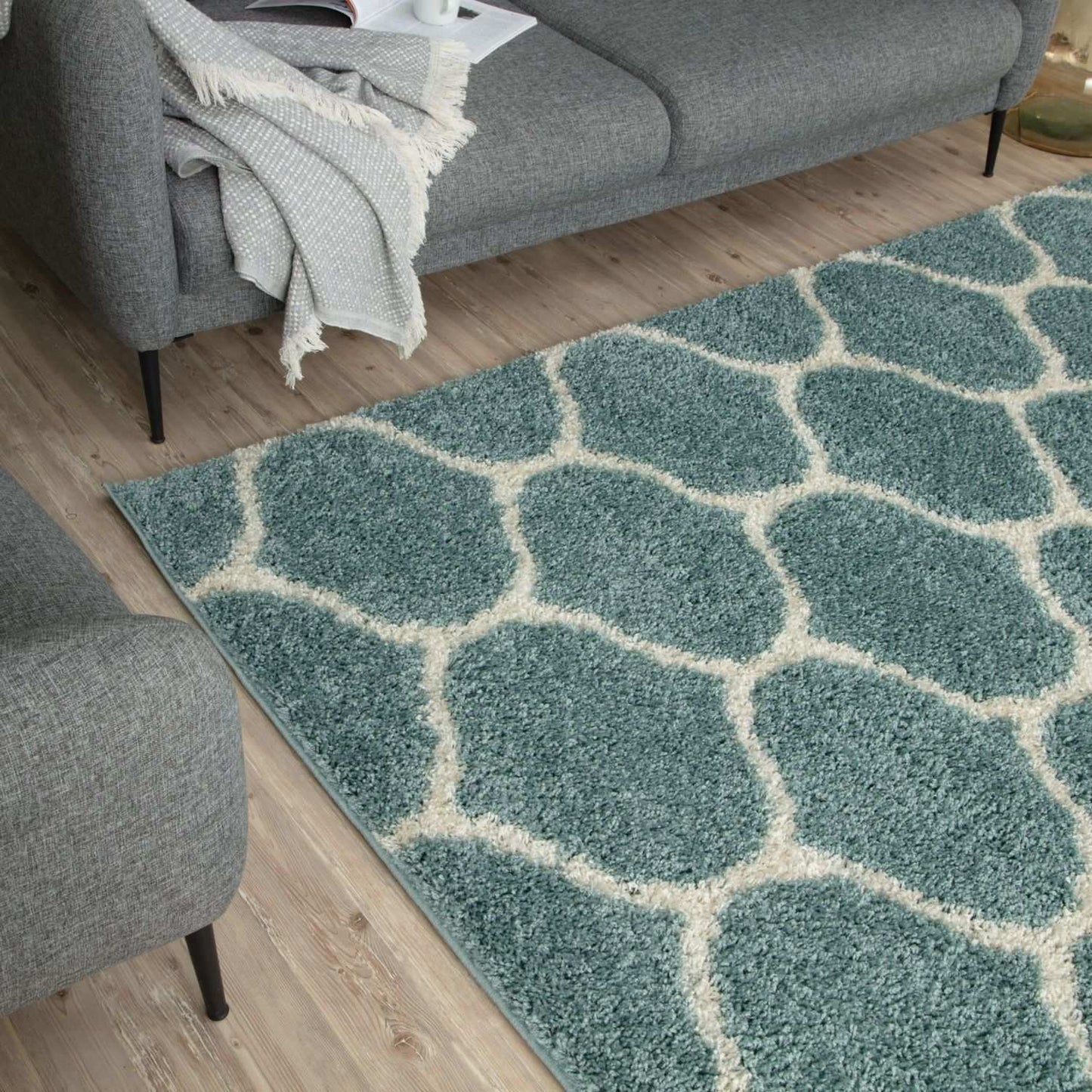 Moroccan Duck Egg Blue Shaggy Rug | 650