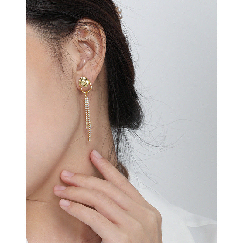 Asymmetry Shell Pearl CZ Tassels Dangling Earrings - Gold-Plated Silver Pearl Earrings for women - Perfect Pearl Earrings with Gift Wrapping Included